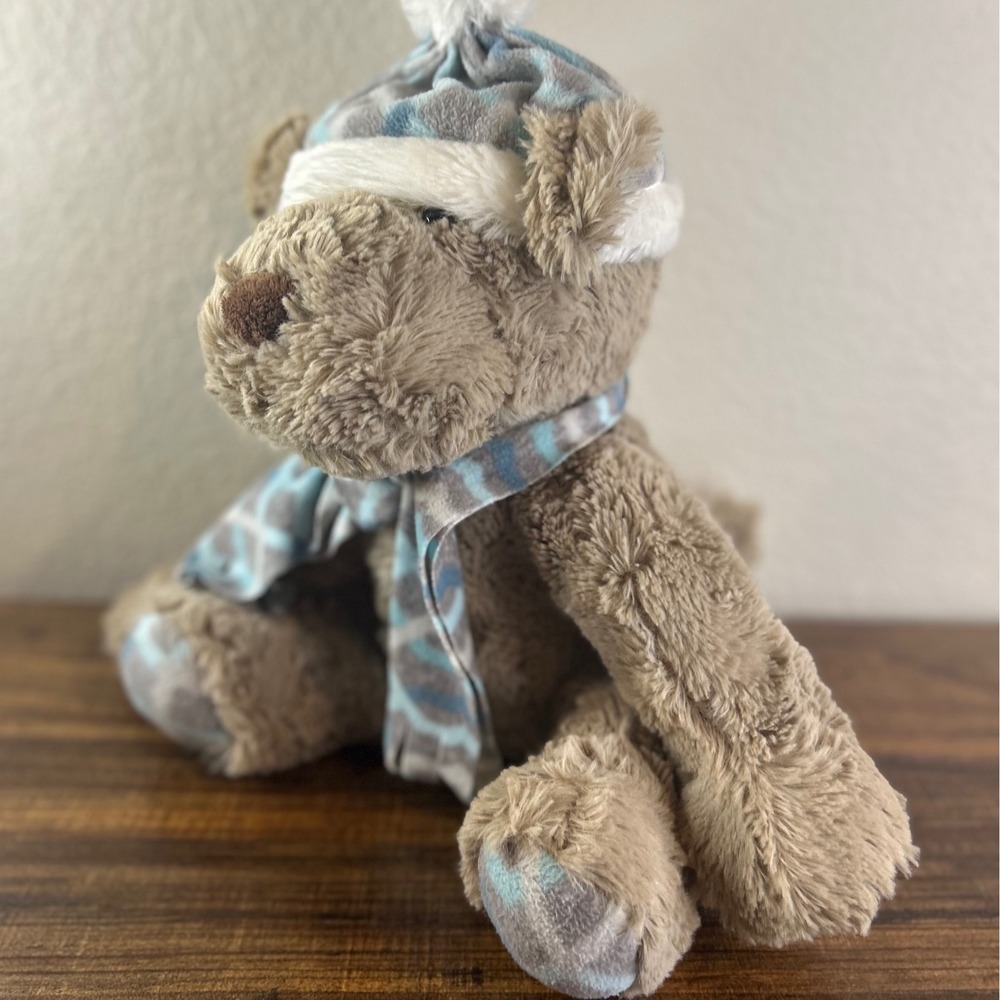 Gentle Treasures‎ Brown Bear Plush Winter Hat Scarf Cozy Stuffed Animal Toy